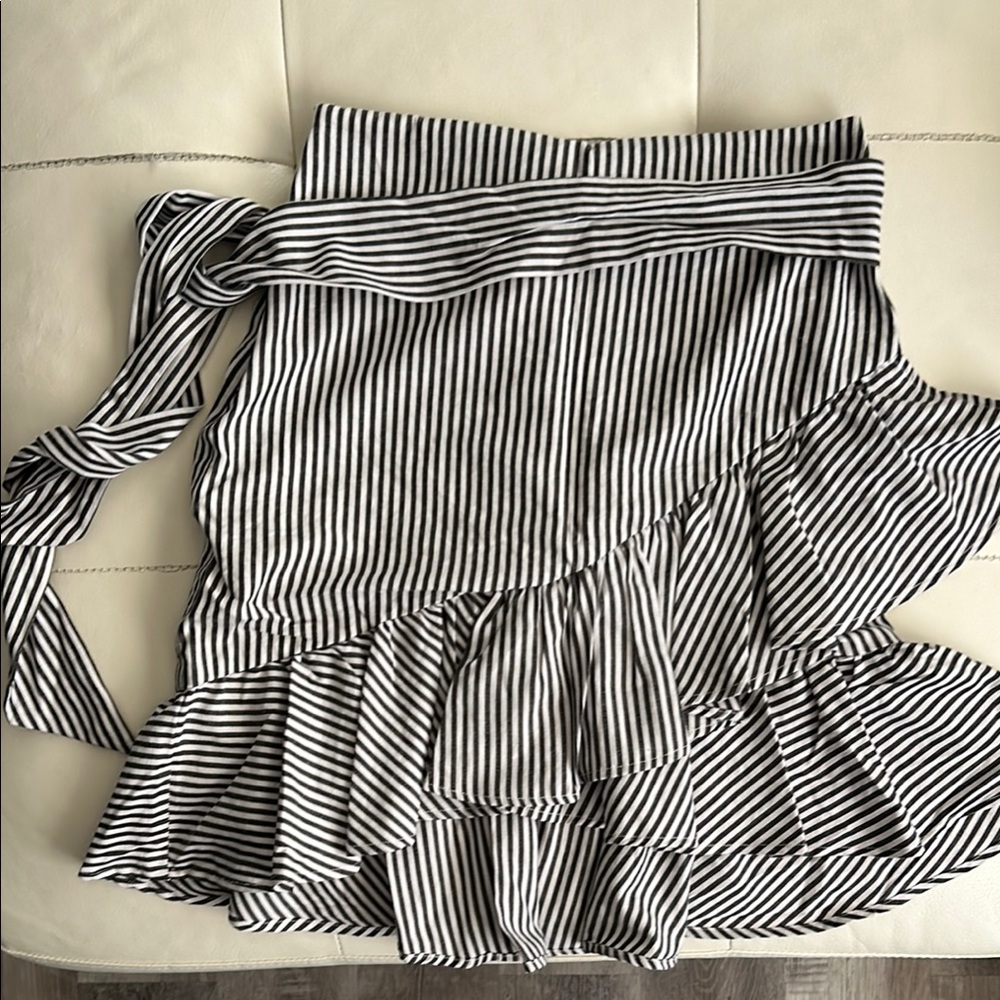 Black and White Striped Ruffle Skirt